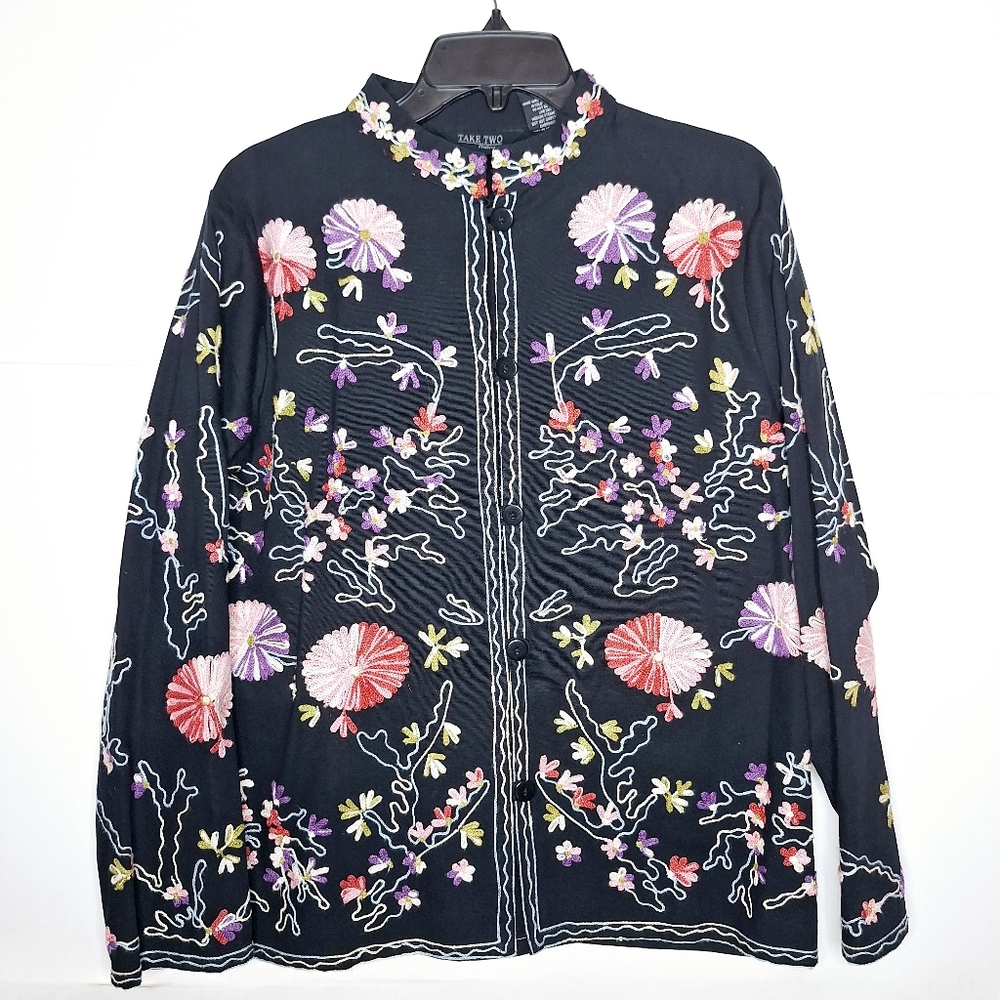 Vtg.Take Two Clothing Co. "Embroidered In Cotton" 100% cotton embroidered jacket